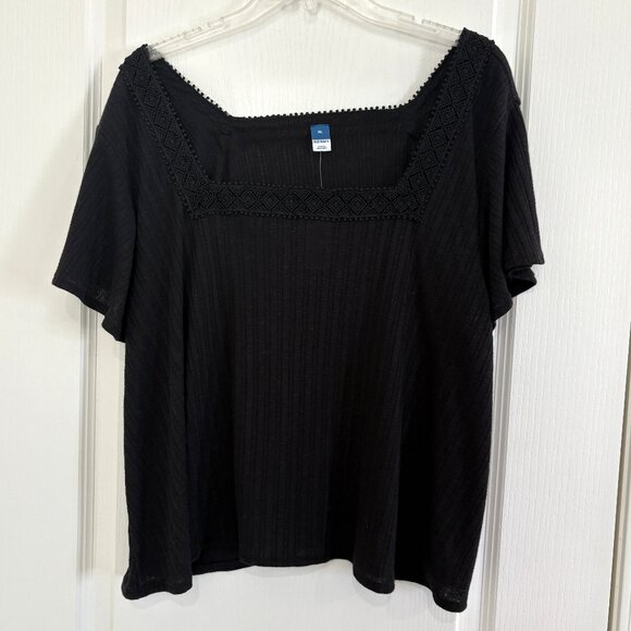 Old Navy Flutter Sleeve Crochet Lace Pointelle Top Knit Swing Blouse Black XL - Picture 3 of 6